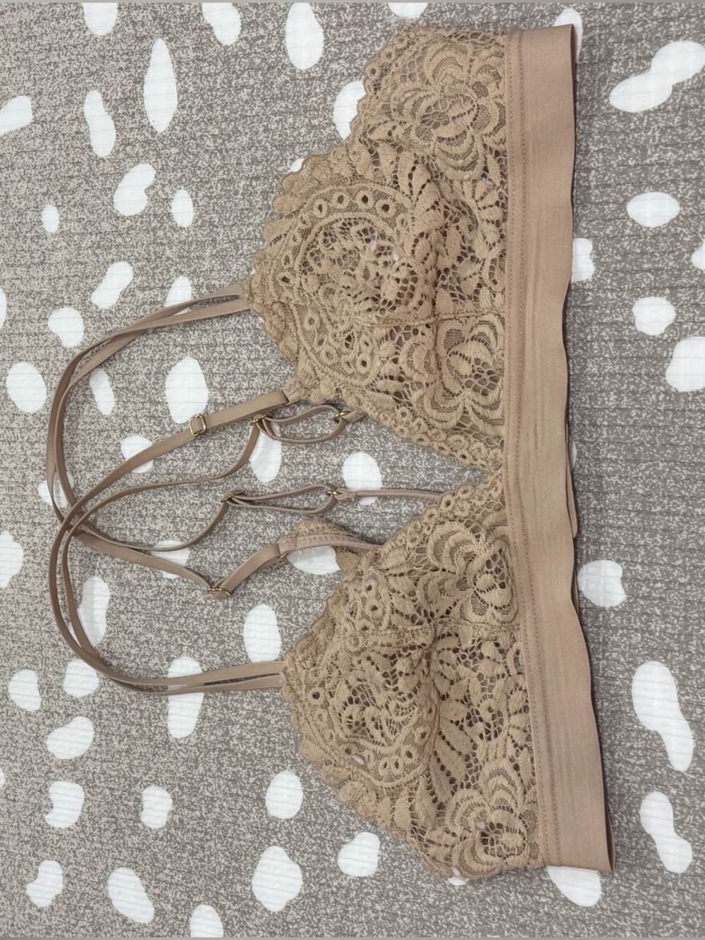 Aerie ANYTIME Sunflower Lace Padded Plunge Bralette vneck beige